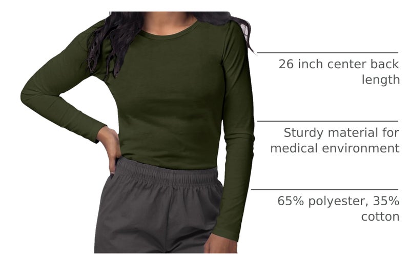 Sivvan Scrubs for Women - Long Sleeve Comfort Underscrub Tee - S8500 - Olive - M - Image 4